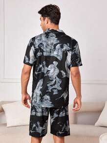 Men's Printed Patch Pocket Pajama Set - Black - View 2