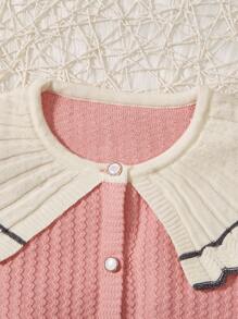 Infant Girls' Contrast Color Turn-down Collar Cardigan - Pink - View 5