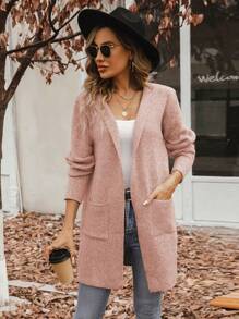 SHEIN LUNE Women's Hooded Cardigan With Double Pockets - Baby Pink - View 5