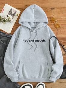 SHEIN EZwear 女士正常版型標語印花運動衫 - 灰色 - 查看 2