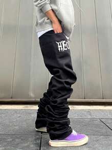 Manfinity Roghcode Men's Jeans With Letter Print - Black - View 6