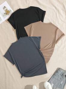SHEIN EZwear Conjunto De 3 Camisetas De Manga Corta Para Mujer De Talla Grande - Multicolor - Ver 2
