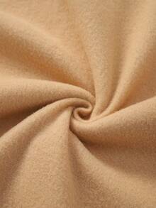 SHEIN EZwear 女字母印花袋鼠口袋抽繩連帽衫 - 卡其色 - 查看 5