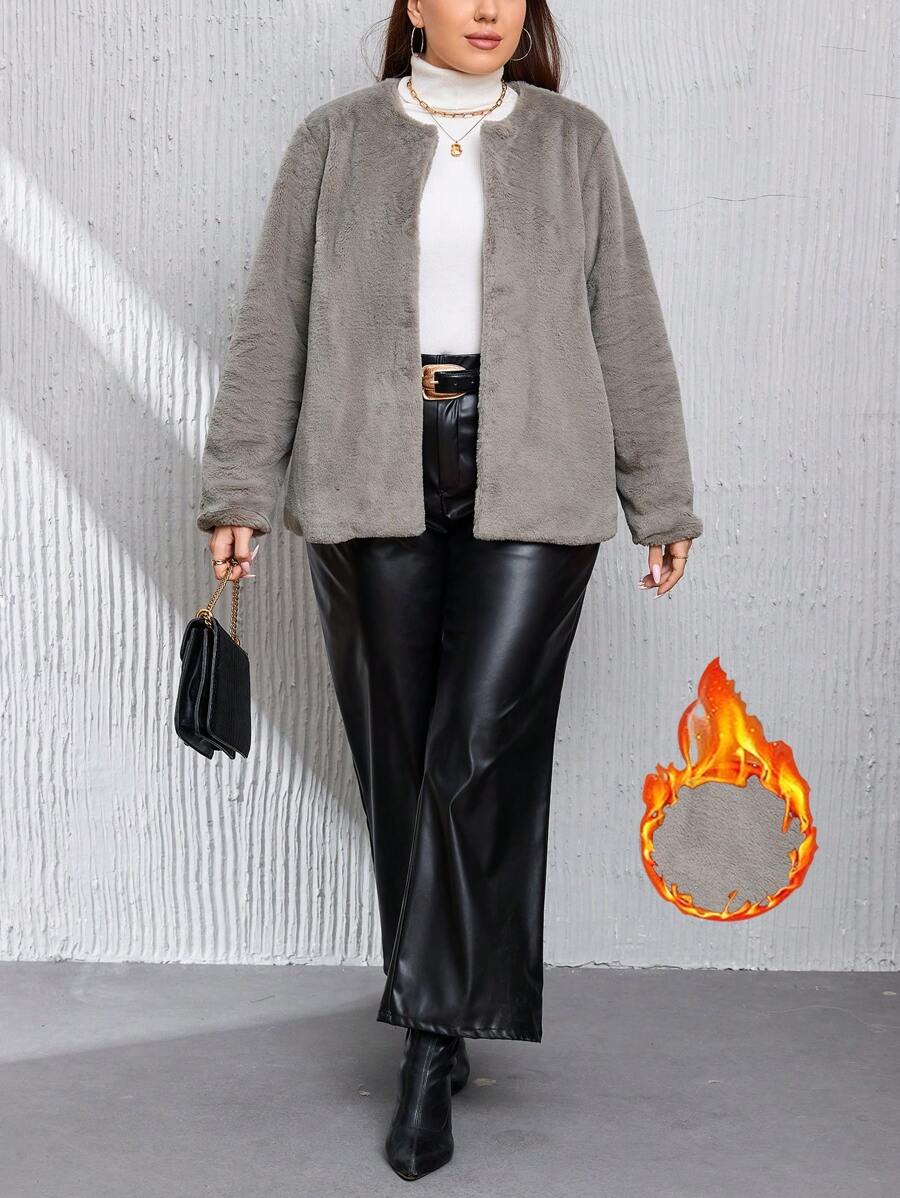 SHEIN Privé Hơn Mở Mặt trước 	
Fuzzy áo - Màu Xám nhạt - Xem 1