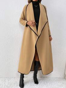 Chiquease Của phụ nữ Len áo Với Tương phản Màu sắc Cạnh Và Cổ áo thác nước - Màu Khaki - Xem 6