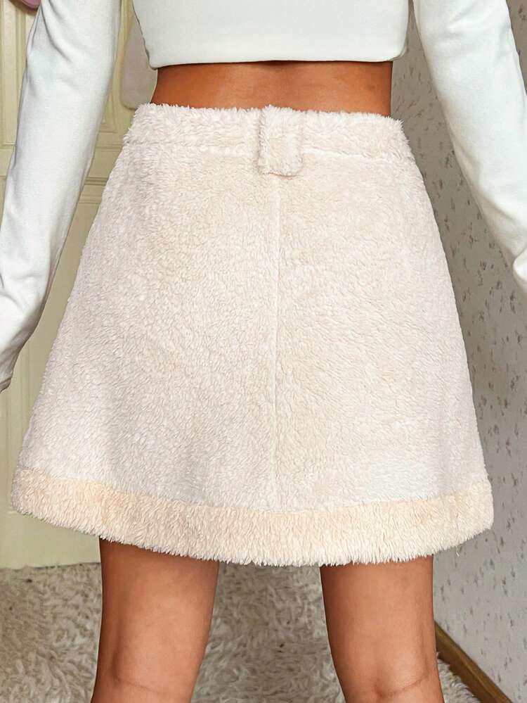 Women'S Hedgehog & Letter Embroidery Plush Patchwork Skirt