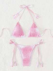 SHEIN Swim Ensemble de maillot de bain femme avec encolure à bretelles et Top séparé, idéal pour les festivals musicaux en été - Rose bonbon - Voir 5