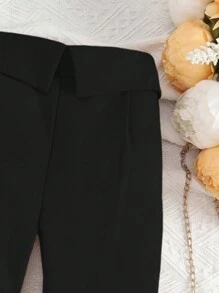 SHEIN Cô Gái Trẻ Chất rắn Gấp lại Eo Quần chân thẳng - màu đen - Xem 5