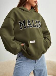 Muchica Women's Letter Printed Hoodie Sweatshirt - Army Green - View 3