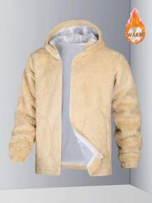 Manfinity Homme Chaquetón Holgado Con Capucha Para Hombre De Color Sólido Y De Peluche - Amarillo - Ver 1