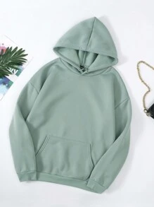 INAWLY Của phụ nữ Màu thuần Hoodie Với Sang trọng Lót - màu xanh lá - Xem 1