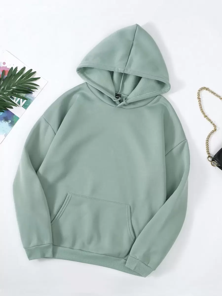 INAWLY Của phụ nữ Màu thuần Hoodie Với Sang trọng Lót - màu xanh lá - Xem 1