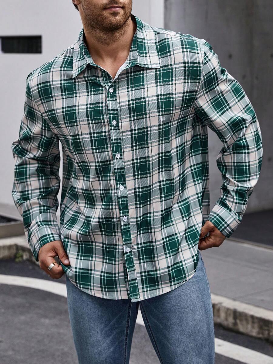 Manfinity Homme Camisa De Cuadros De Talla Grande Para Hombre - Multicolor - Ver 1