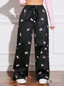 SHEIN EZwear Women's Bow Print Drawstring Trousers