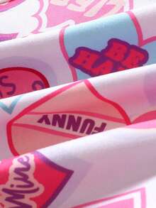 SHEIN Little Girls' Knitted Letter And Heart Printed Casual Dress With Round Neckline - White - View 3