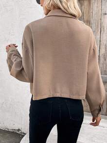 Chiquease Women's Drop Shoulder Waffle Grid Jacket - Khaki - View 2