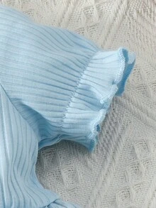 嬰兒女童粉藍色花卉印花泡泡袖短袖洋裝 - 紫羅蘭色 - 查看 6