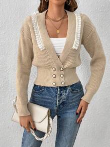 SHEIN Clasi Women's Beaded Flower Lace Waist-tied Cardigan