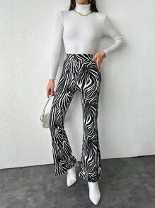 EURMUSE Women's Zebra Print Flare Pants - Multicolor - View 4