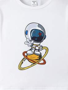 SHEIN 幼童男孩休閒寬鬆版太空人圖案圓領t恤 - 白色 - 查看 4