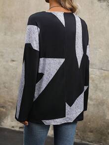 SHEIN LUNE Ladies' Color Block Long Sleeve T-shirt - Black - View 2