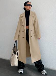 SHEIN Trench-coat À Double Boutonnage Pour Femme - Camel - Voir 3