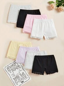 SHEIN Vintaside Kids Young Girl Basic And Comfortable Underwear, 8 Pieces Set Of Square Shorts In Neutral Colors