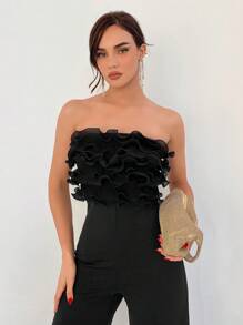 Aloruh Women's Sheer Mesh Splice Strapless Jumpsuit - Black - View 5