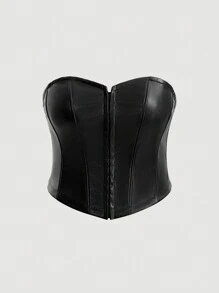 SHEIN MOD Plus Hook & Eye Front PU Leather Tube Top