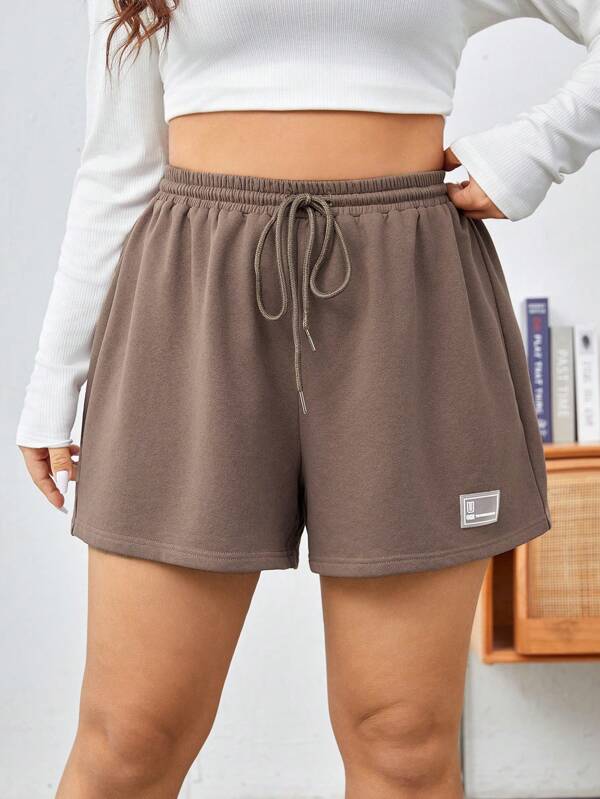 SHEIN EZwear Plus Size Women's Brown Knitted Sporty Shorts