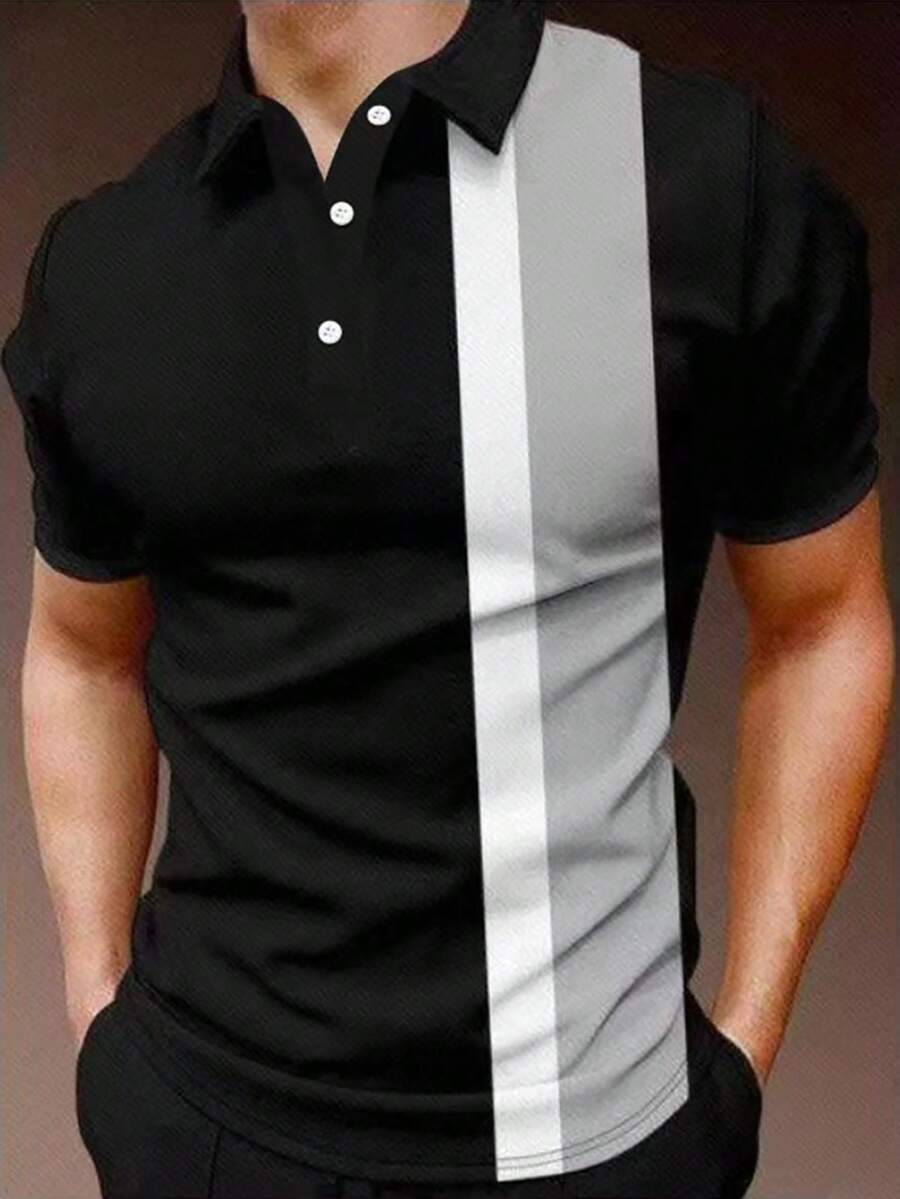 Manfinity Homme Men Color Block Polo Shirt - Black - View 1