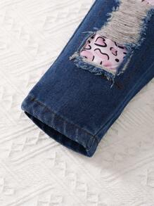 Baby Girls' Personality Printed Long Sleeve Top And Denim Pants Set