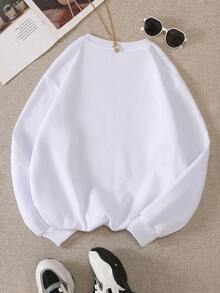 SHEIN EZwear 女式太陽圖形運動衫 - 白色 - 查看 2