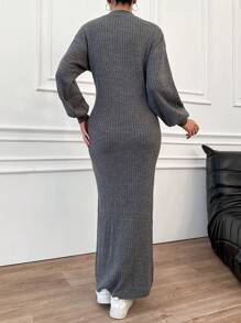 EURMUSE 女式長拉鍊針織毛衣洋裝 - 灰色 - 查看 2