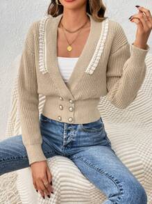 SHEIN Clasi Women's Beaded Flower Lace Waist-tied Cardigan