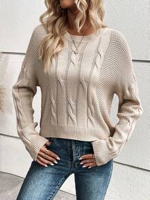SHEIN Essnce Xoắn Dan Thả vai Áo len - Màu be - Xem 6