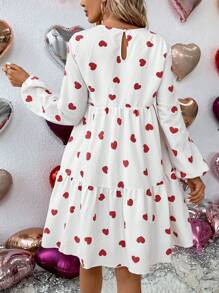 SHEIN LUNE Vestido Impreso Con Patrón De Corazones Para Dama - Rojo y blanco - Ver 2