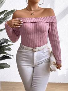 Celure Plus Size Solid Color Off Shoulder T-Shirt