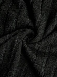 Tween Girl Knitted Solid Color Dress With Stand Collar, Long Sleeves, Athletic And Cools - Black - View 4