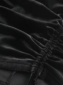 SHEIN MOD Plus Size Elastic Waistband Pleated Square Neck Lantern Sleeve Dress - Black - View 4