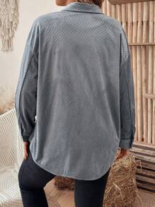 SHEIN LUNE Plus Size Women's Texture Pattern Straight Cut Shirt - Dusty Blue - View 2