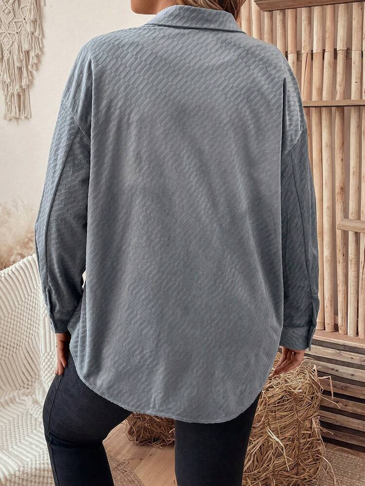 Plus Size Women's Texture Pattern Straight Cut Shirt