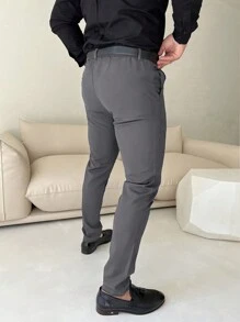 Manfinity 男士純色西裝褲(不含皮帶) - 灰色 - 查看 2