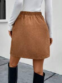 SHEIN LUNE 女式單排扣a字裙 - 棕色 - 查看 2