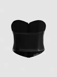 SHEIN MOD Plus Hook & Eye Front PU Leather Tube Top