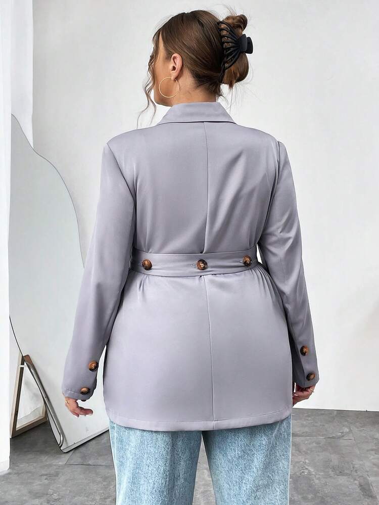 Ladies' Plus Size Double-Breasted Blazer With Lapel Collar