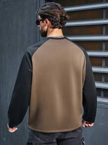 Manfinity Homme Men Plus Size Contrast Letter Print Raglan Sleeve Sweatshirt - Multicolor - View 2