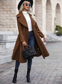 SHEIN Clasi Ladies' Double-breasted Peacoat With Large Lapel Collar - Brown - View 5