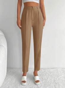 EURMUSE Button Front Cropped Suit Pants - Camel - View 3