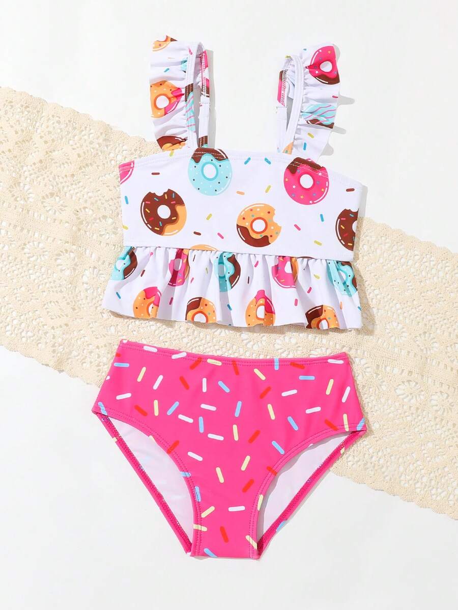 Young Girl Donut Print Two-Piece Swimwear Set